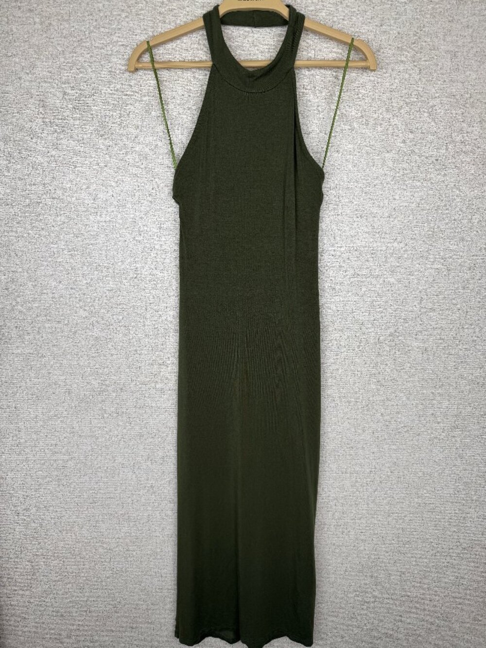 Silence + Noise Olive Green Mock Neck Halter Midi Dress Open Back Bodycon Small